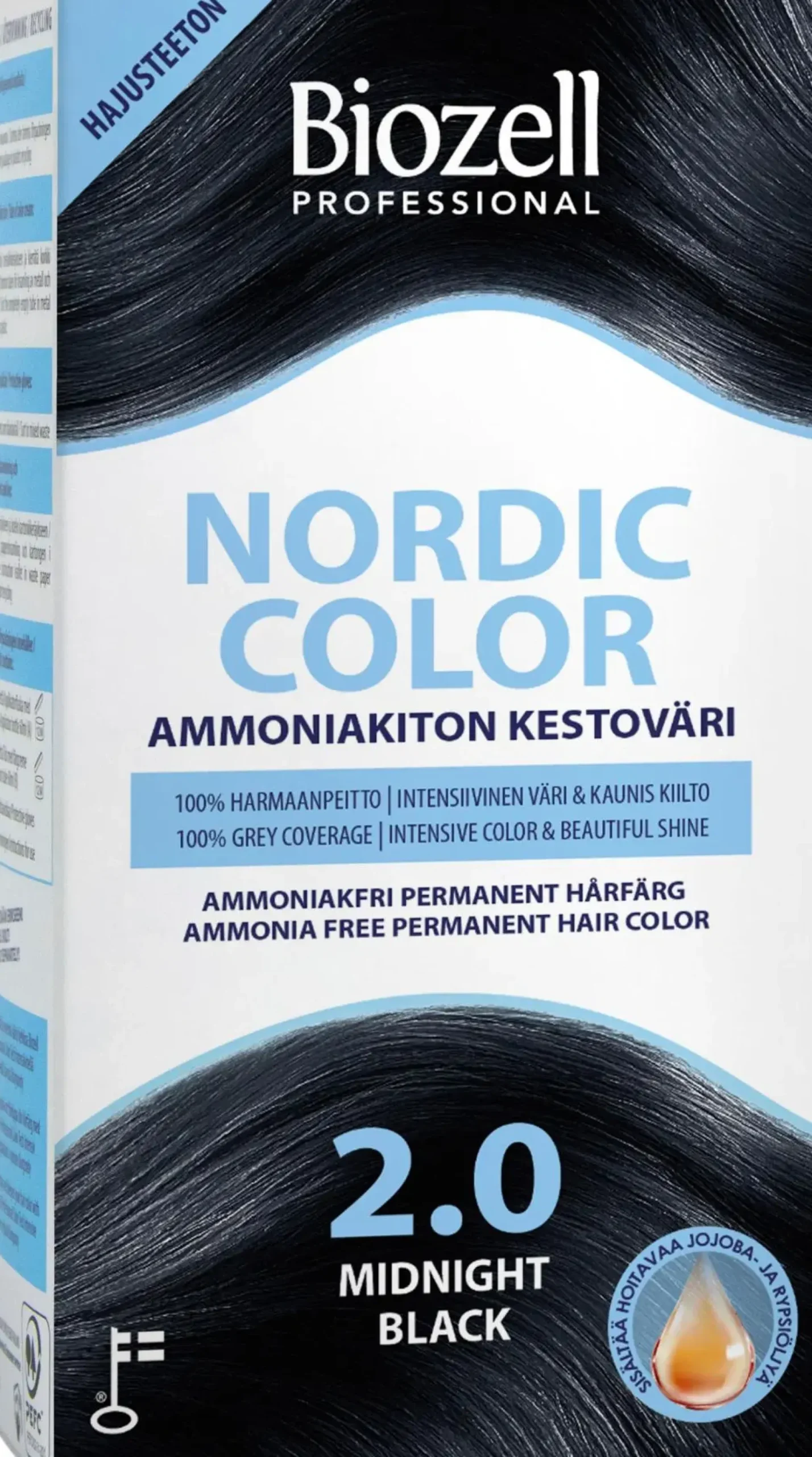 Biozell Hiusvärit<Professional Nordic Color ammoniakiton kestoväri Midnight Black 2.0 2x60ml
