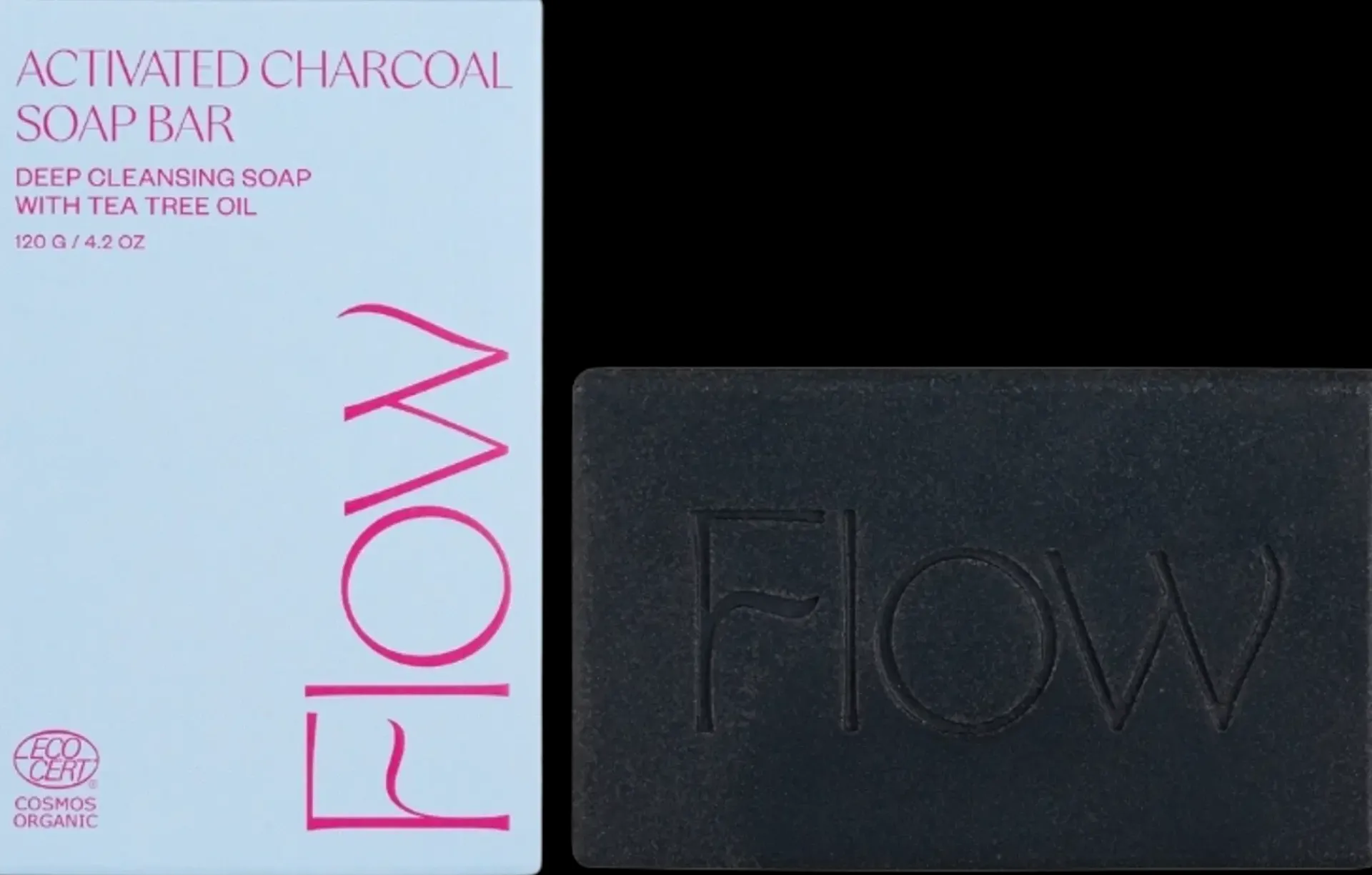 Flow Cosmetics Ihonhoito|Käsienhoito<Activated Charcoal -palasaippua kasvoille ja vartalolle 120g