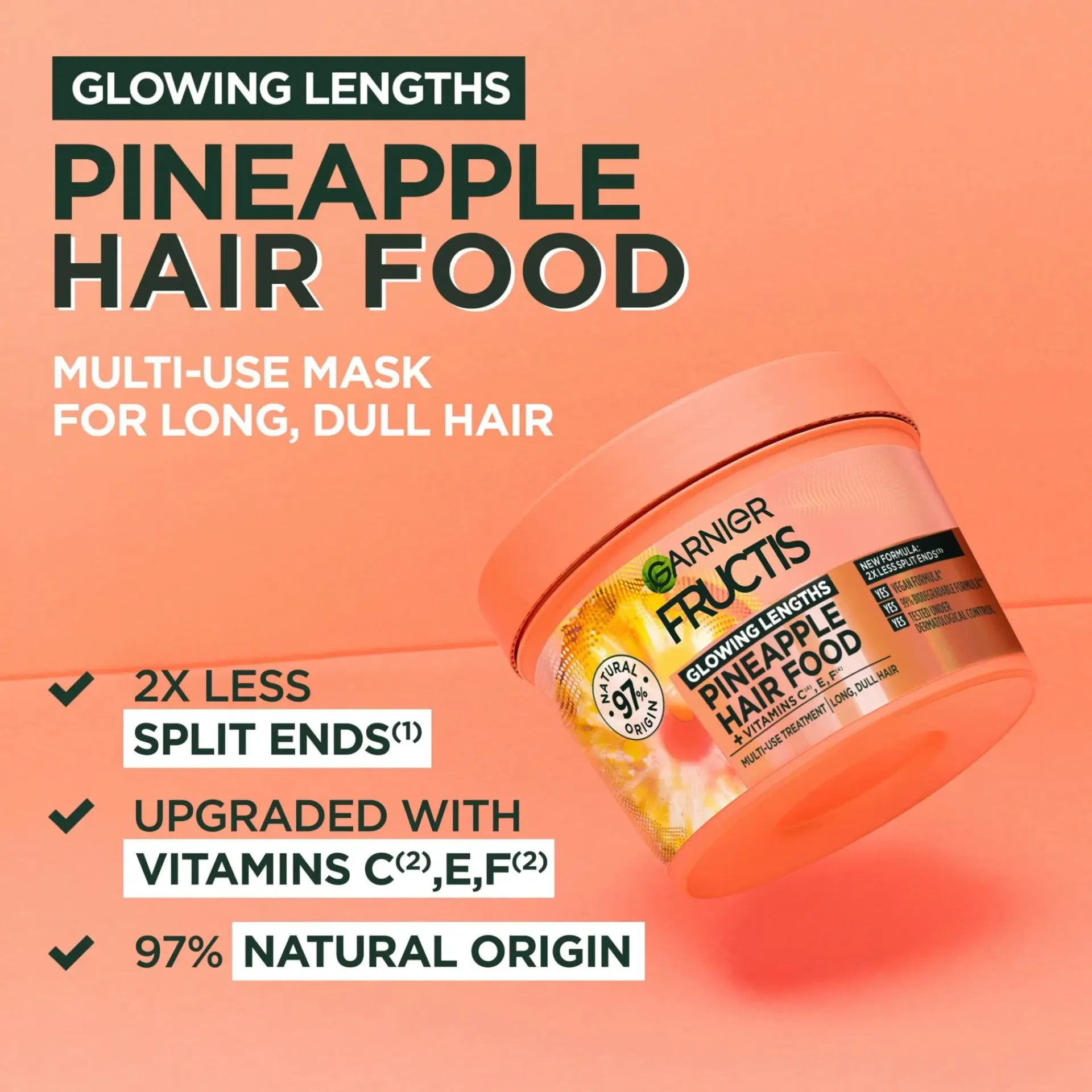 Garnier Curly Girl -Tuotteet|Hiustenhoito<Fructis Hair Food Pineapple hiusnaamio pitkille hiuksille 400 ml