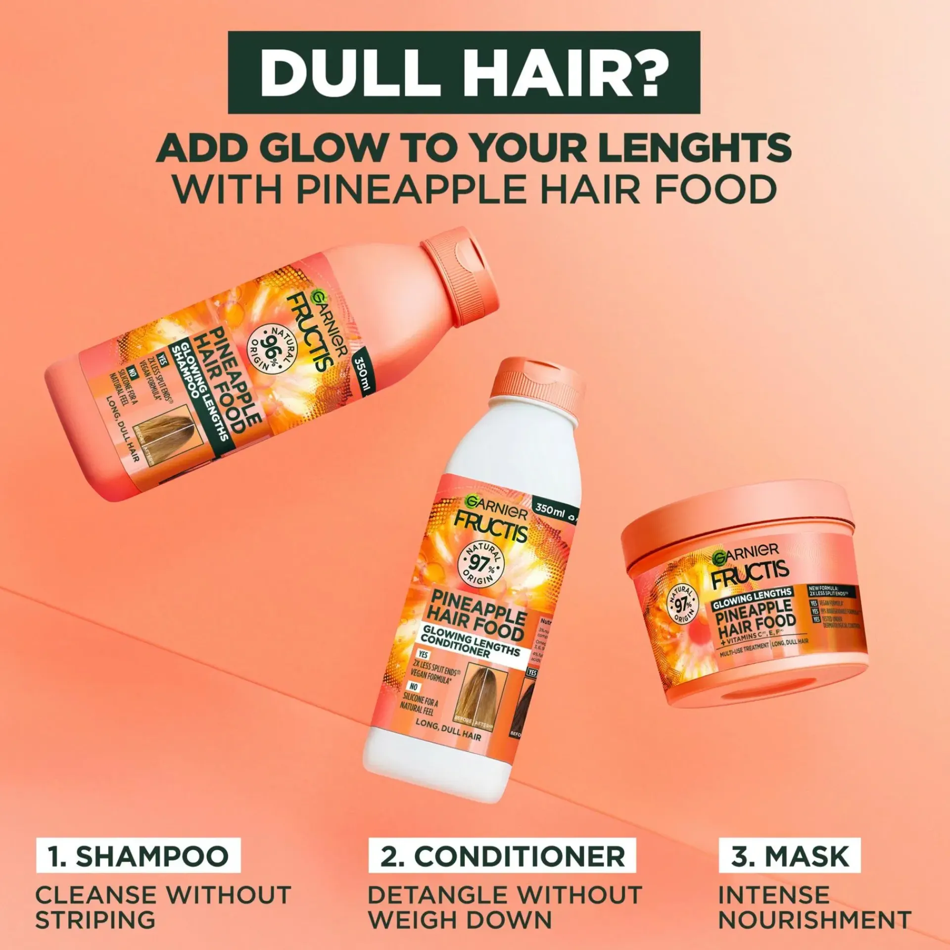 Garnier Curly Girl -Tuotteet|Hiustenhoito<Fructis Hair Food Pineapple hiusnaamio pitkille hiuksille 400 ml