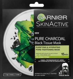 Garnier Kasvojenhoito<Skin Active Black Tissue Pure Charcoal Black Algae mattapinnan jättävä puhdistava naamio 32g