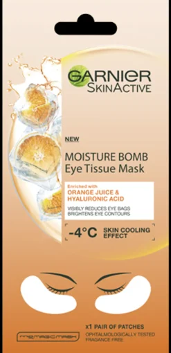 Garnier Ihonhoidon Tehoaineet|Kasvojenhoito<Skin Active Moisture Bomb Eye Tissue Mask Orange Juice silmänalusnaamio, silmäpusseista vähemmän näkyvät 6g