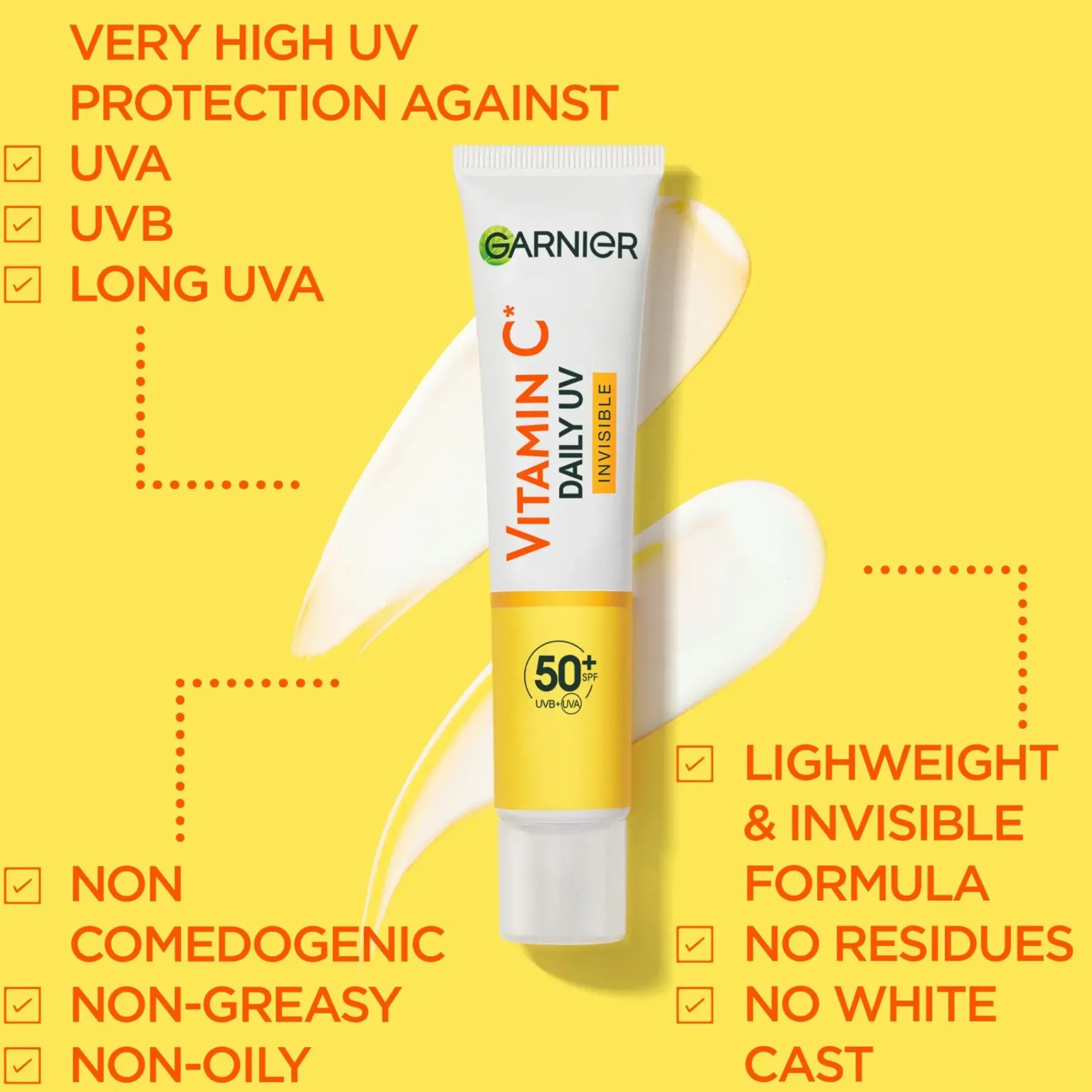 Garnier Kasvojenhoito<SkinActive Vitamin C* Invisible uv-voide SPF50 samealle iholle 40 ml