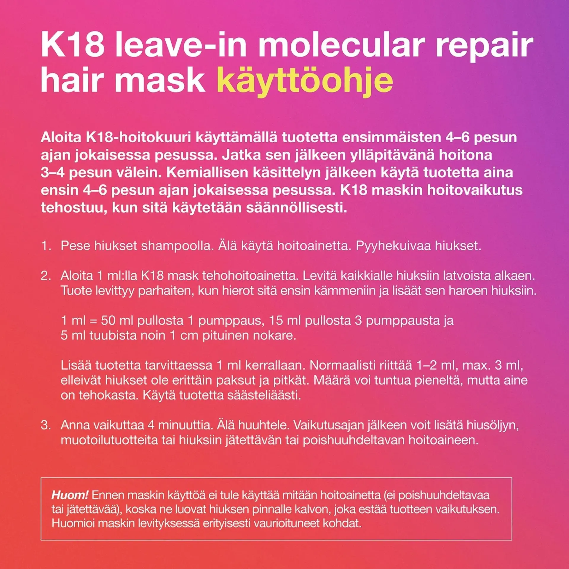 K18 Hiusnaamiot Ja -Tehohoidot|Hiustenhoito<Molecular repair hair mask hiusnaamio 15 ml