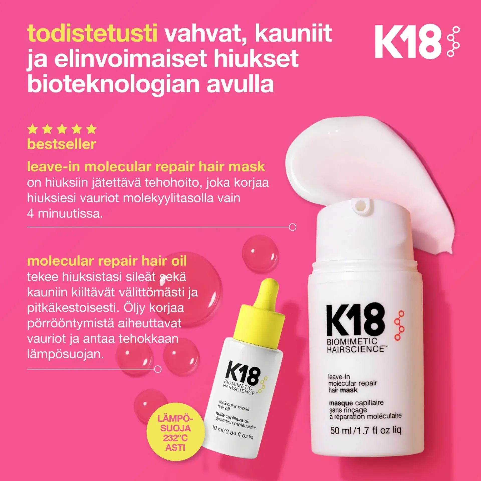 K18 Hiustenhoito|Kampaamotuotteet<Molecular Repair Hair Oil hiusöljy 10ml
