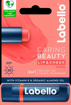 Labello Kasvojenhoito<4,8g Caring Beauty Coral - sävyttävä voide huulille ja poskille