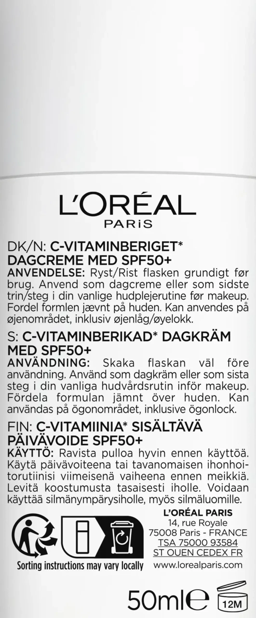 L'Oréal Paris Ihonhoidon Tehoaineet|Kasvojenhoito<Revitalift Clinical Daily Moisturizing Fluid SPF 50 päivävoide normaalille iholle 50ml