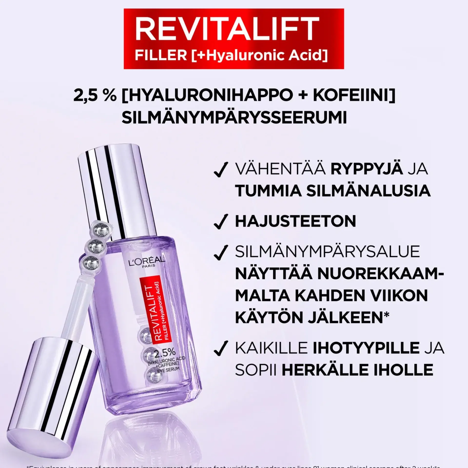 L'Oréal Paris Ihonhoidon Tehoaineet|Kasvojenhoito<Revitalift Filler 2,5% Hyaluronic Acid + Caffein Eye Serum silmänympärysalueelle 20 ml
