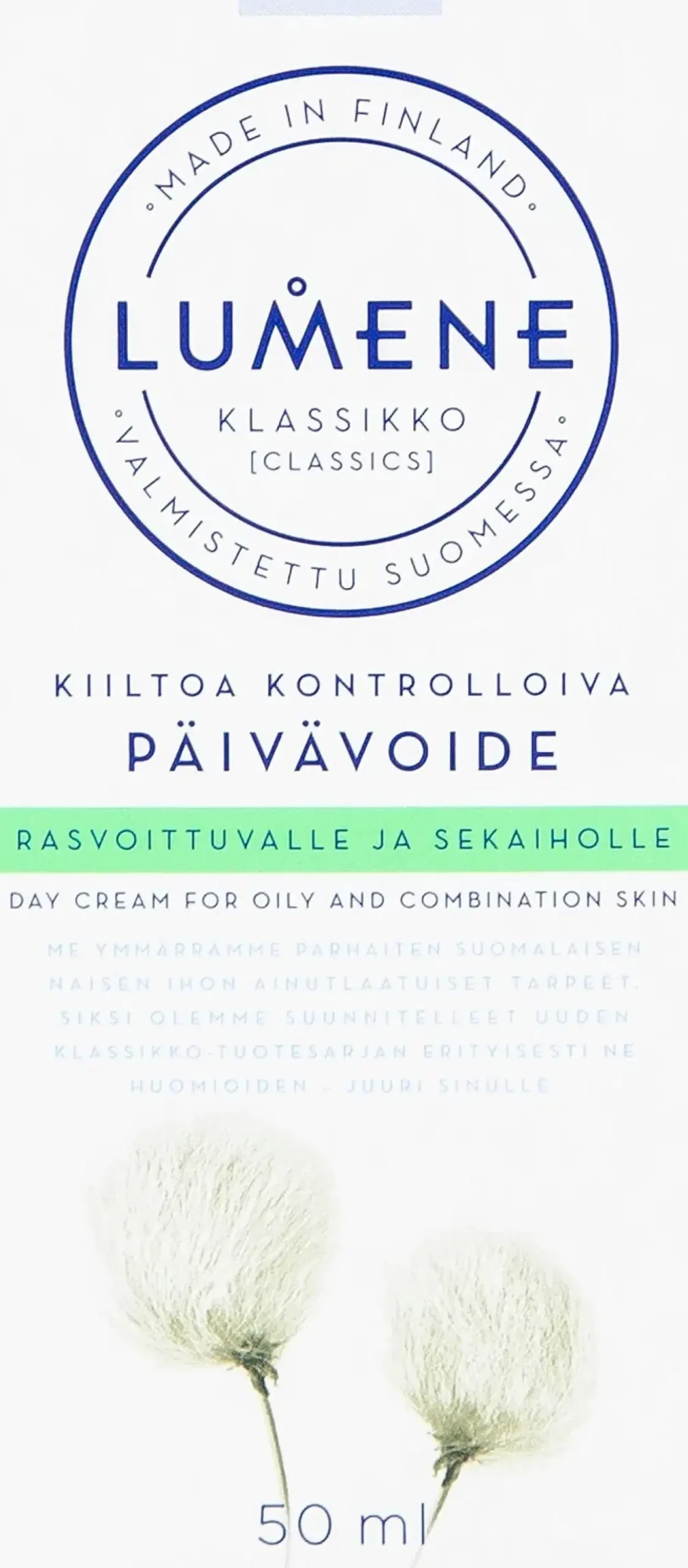 Lumene Kasvojenhoito<KLASSIKKO Kiiltoa kontrolloiva päivävoide rasvoittuvalle ja sekaiholle 50ml