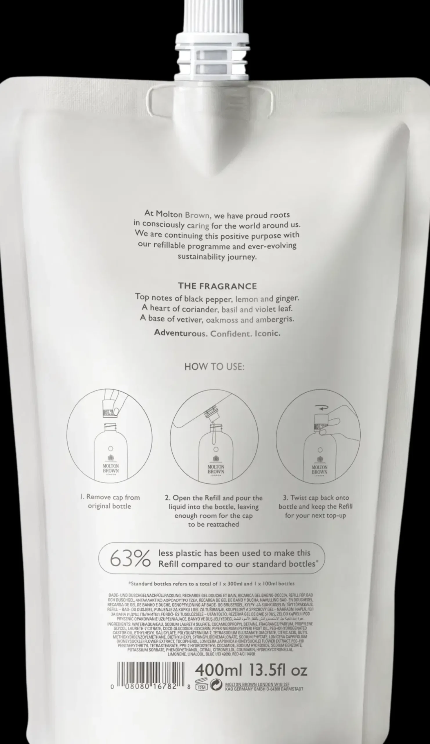 Molton Brown Vartalonhoito<Re-charge Black Pepper Bath & Shower Gel Refill suihkugeelin täyttöpakkaus 400 ml