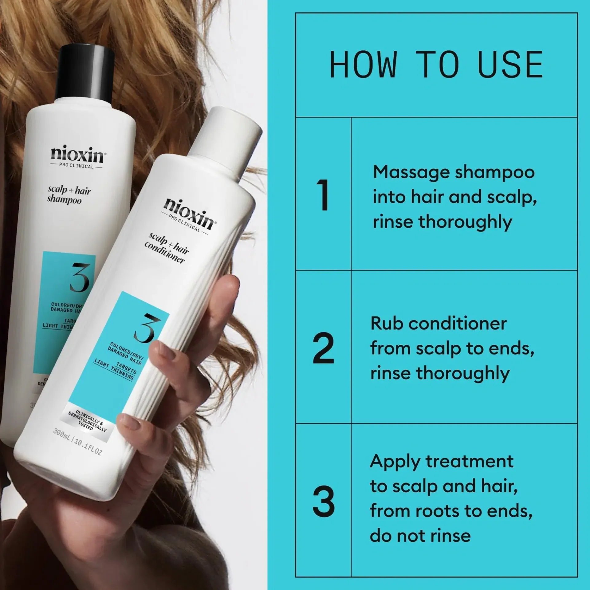 Nioxin Hiustenhoitopakkaukset|Hiustenhoito<System 3 KIT hoitopakkaus 300+300+100 ml