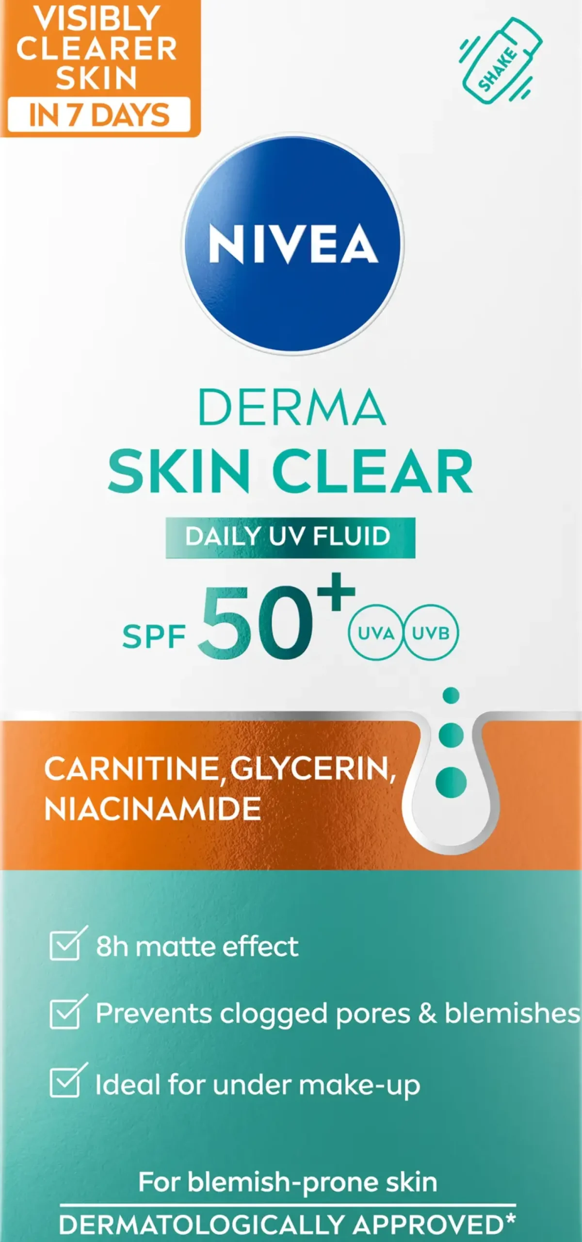 NIVEA Kasvojenhoito<40ml Derma Skin Clear Daily UV Fluid SK50+ -päivävoide