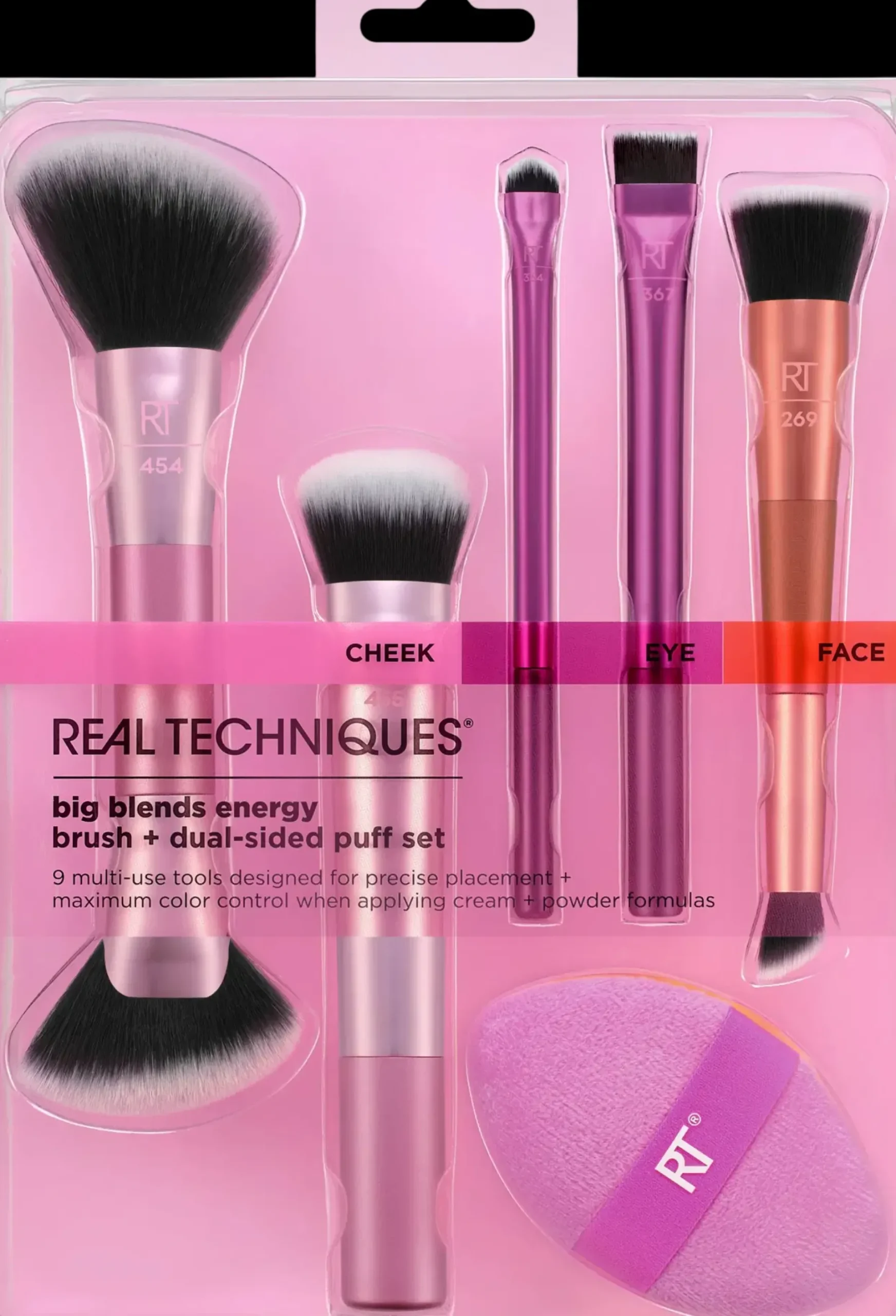Real Techniques Meikkipakkaukset|Meikkisiveltimet Ja -Välineet<Big Blends Energy Brush + Dual-Sided Puff Set -meikkivälinesetti