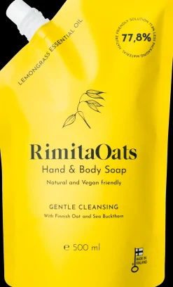 Rimita Green Käsienhoito<RimitaOats käsi- ja vartalosaippua, 500 ml täyttöpussi