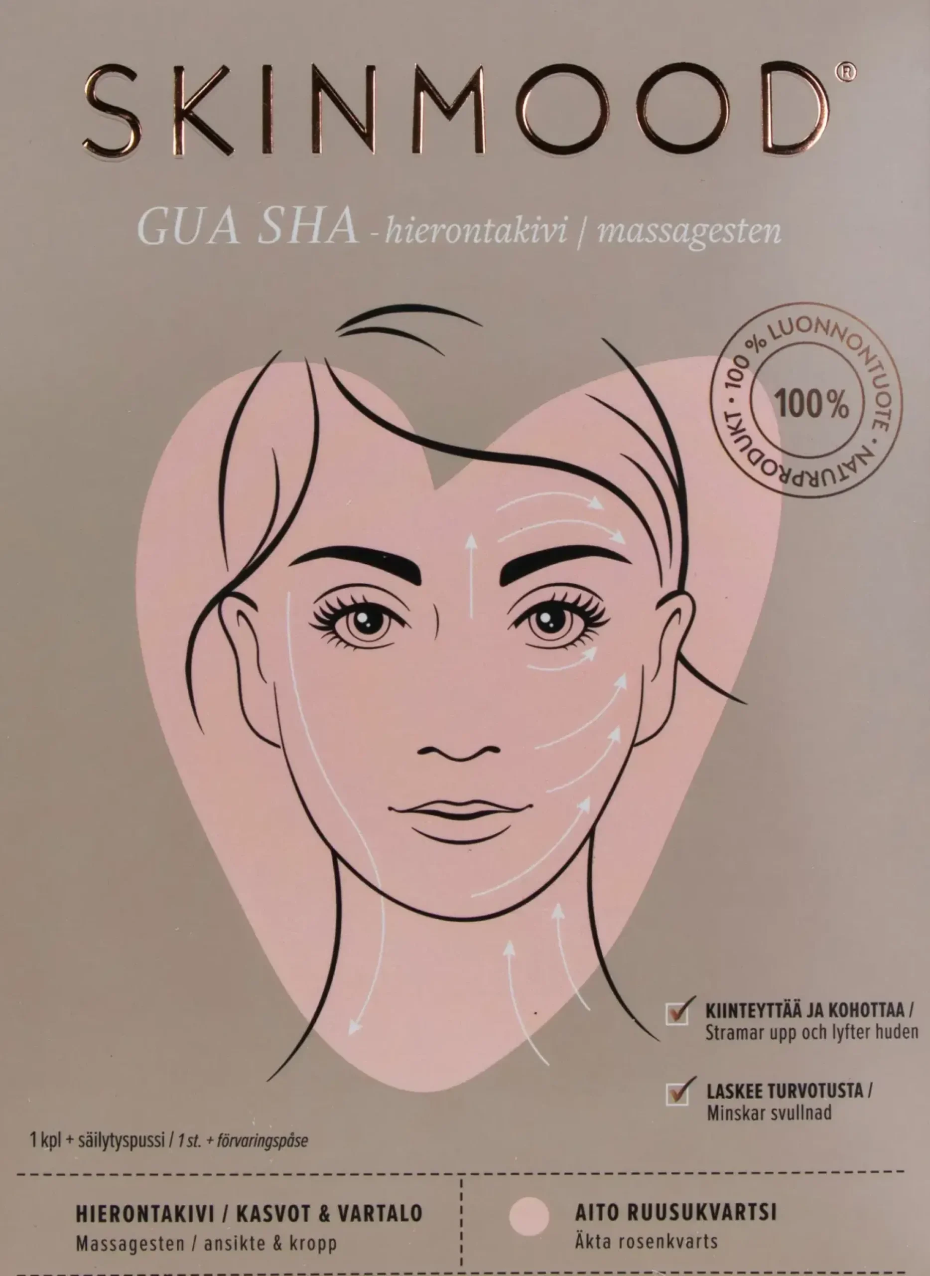 SkinMood Vartalonhoito<® Gua sha hierontakivi ruusukvartsia