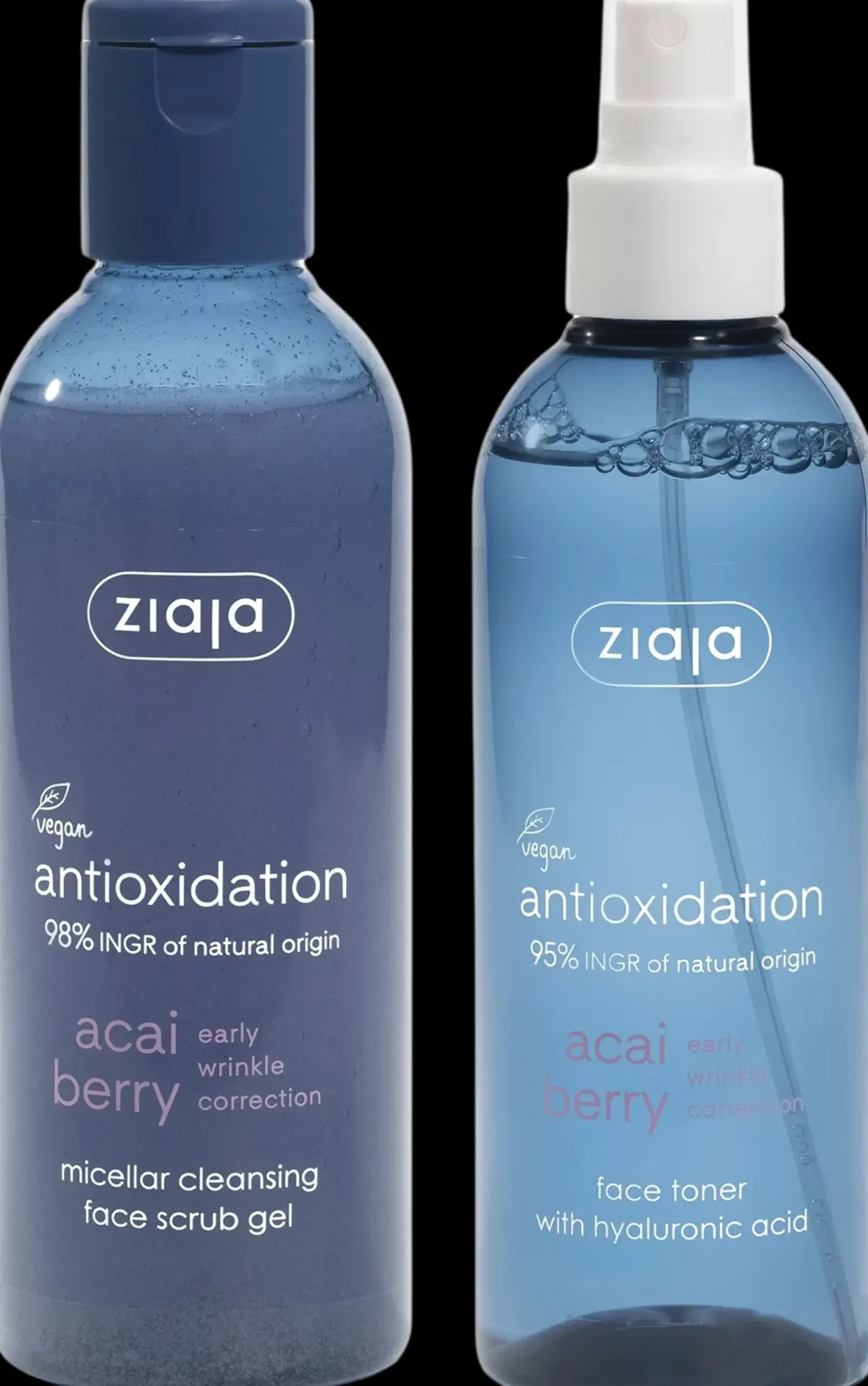 Ziaja Kasvojenhoito<Acai kuoriva puhdistusgeeli+kasvovesisuihke 200+200 ml